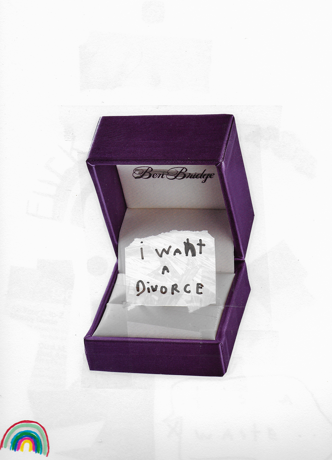 A ring case with a divorce note in it
