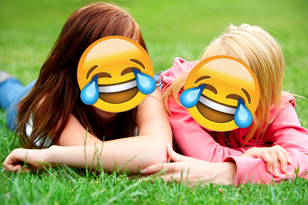 Two ladies with joy emoji faces