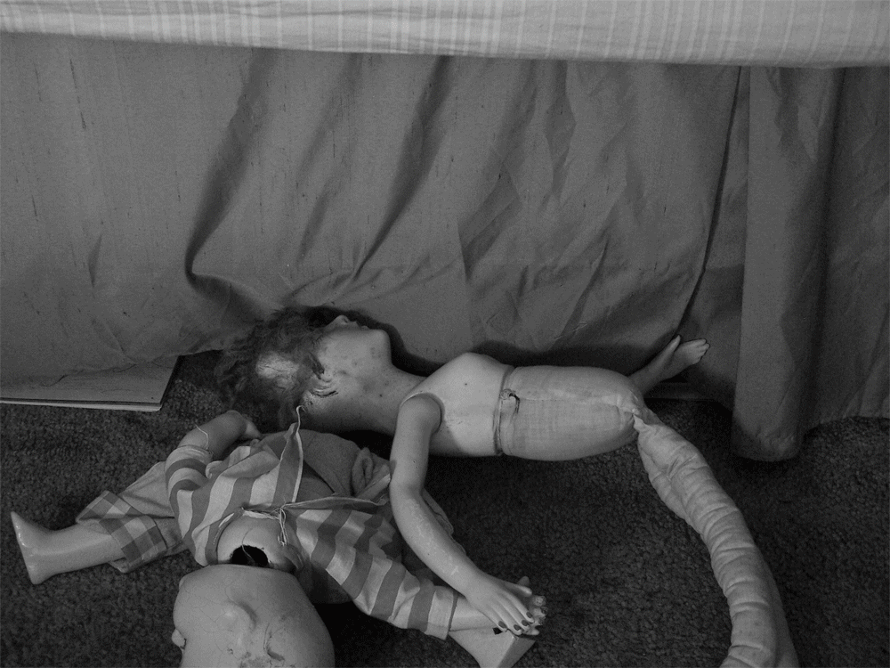 Two dolls moving around