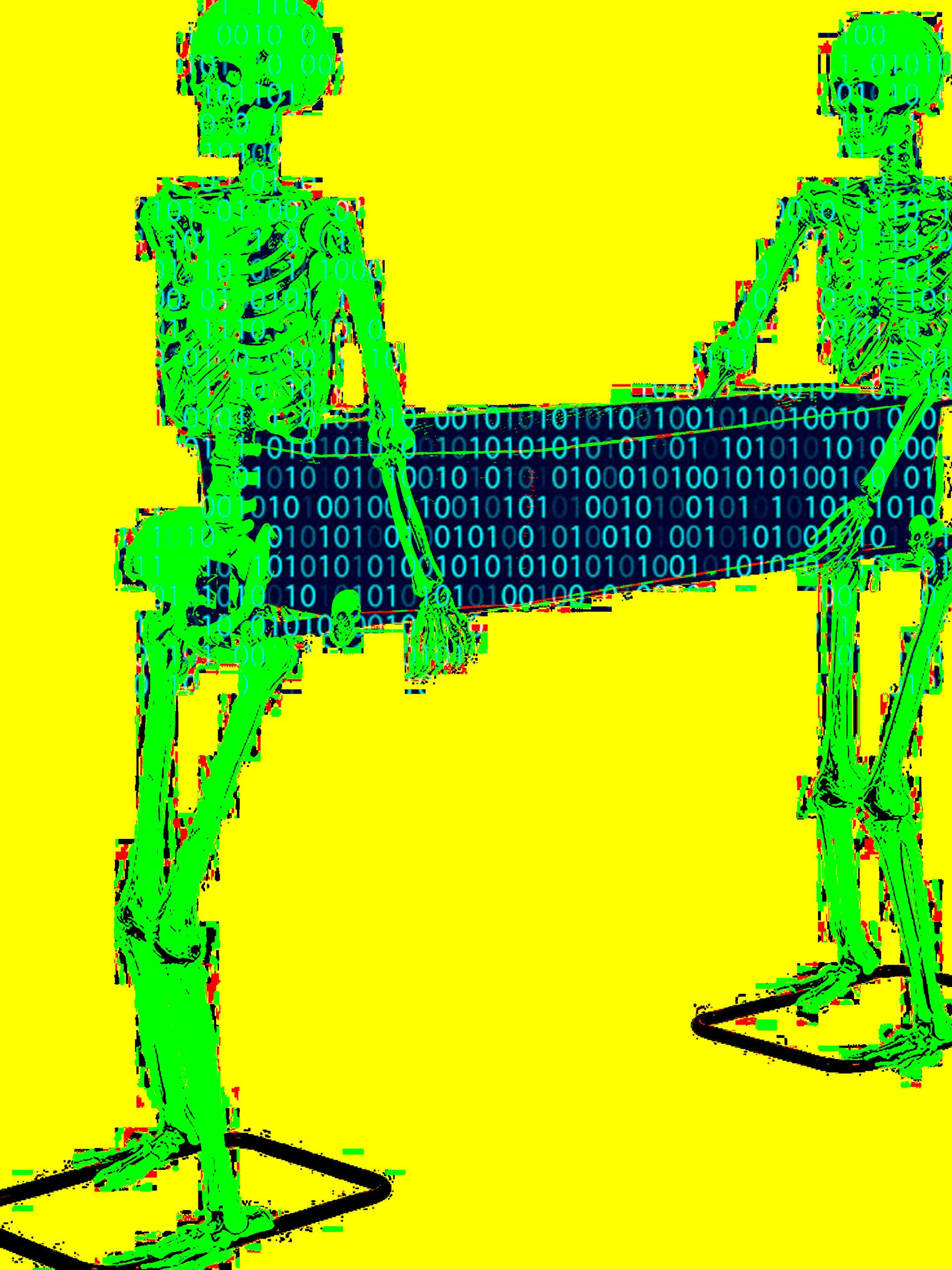 Skeletons holding a coffin